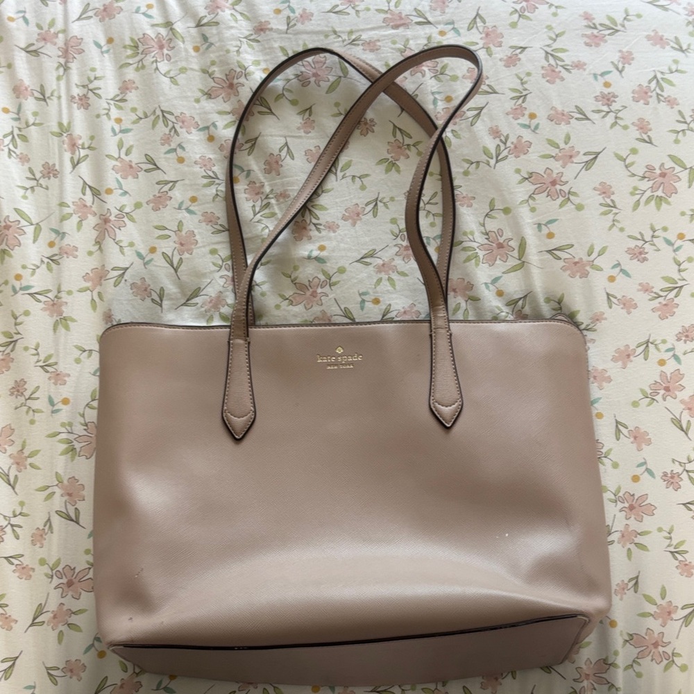 kate spade taupe leather tote in beige